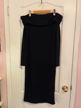 Forever 21 Black Off-Shoulder Long Sleeve Midi Dress